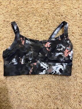 Marble-Print Sports Bralette in Black, Pink & White